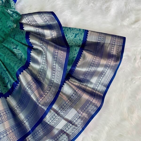 Light Blue & Dark Blue layered Semi Kanchipattu Frock - (Ready to Dispatch)