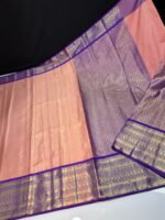 Premium Semi Kanchipattu Tie-Up Frock - Peach & Voilet Combo & Mom Saree (Pre Booking)