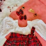 White Hakoba with Red Checked Christmas Cotton Frock (Jingle Bells Edits) - Pre Booking
