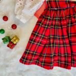 White Hakoba with Red Checked Christmas Cotton Frock (Jingle Bells Edits) - Pre Booking