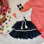Dark Blue Layered Sleeveless Frock & White Hakoba Jacket (Jingle Bells Edits) - Pre Booking