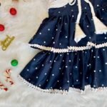 Dark Blue Layered Sleeveless Frock & White Hakoba Jacket (Jingle Bells Edits) - Pre Booking