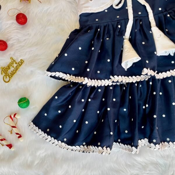 Dark Blue Layered Sleeveless Frock & White Hakoba Jacket (Jingle Bells Edits) - Pre Booking