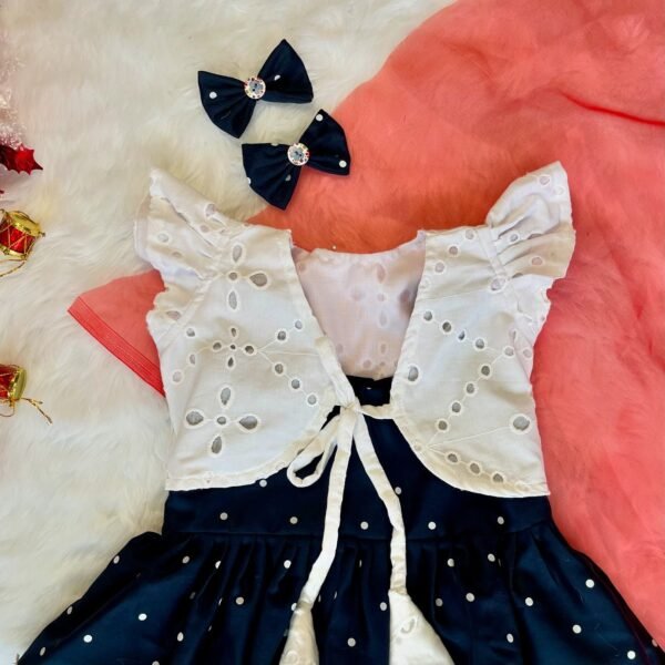 Dark Blue Layered Sleeveless Frock & White Hakoba Jacket (Jingle Bells Edits) - Pre Booking