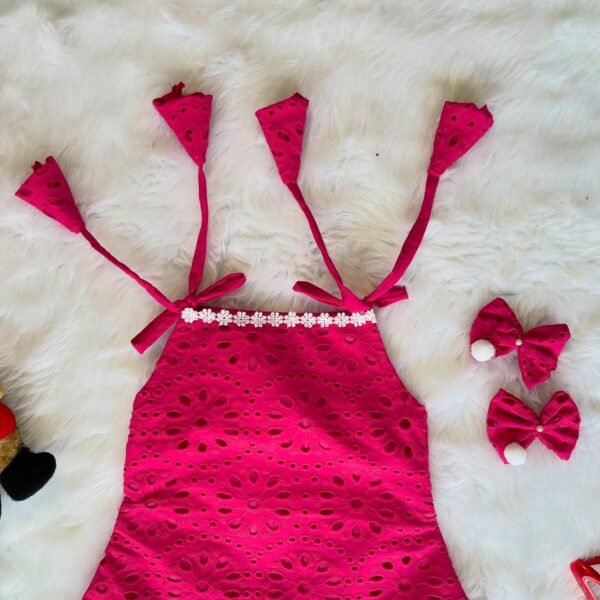Pink Hakoba A-line Frock designed with White Lace (Jingle Bells Edits) - Pre Booking