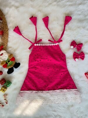 Pink Hakoba A-line Frock designed with White Lace (Jingle Bells Edits) - Pre Booking