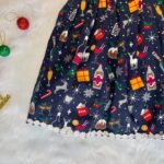 Dark Blue Christmas Theme Printed Cotton Frock (Jingle Bells Edits) - Pre Booking