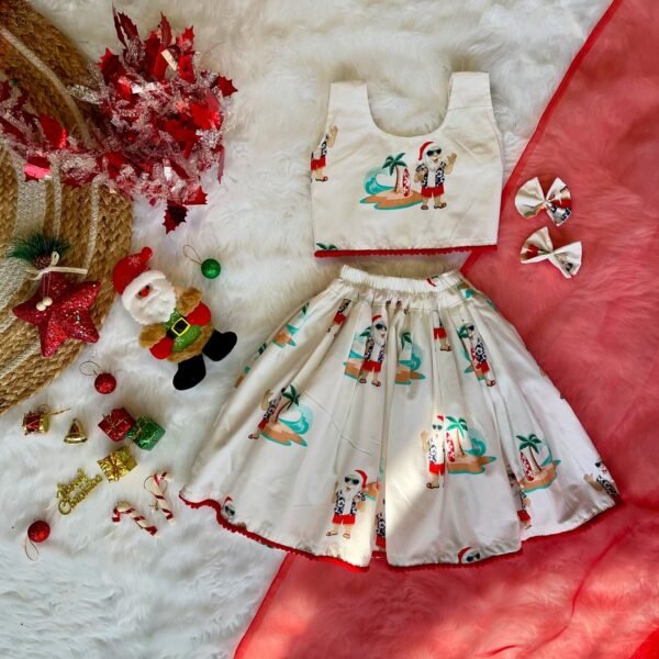 White color Pure Cotton Christmas Skirt & Top (Jingle Bells Edits) - Pre Booking