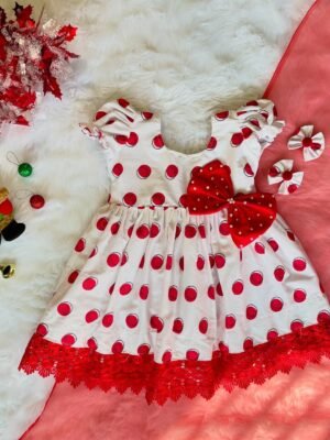 Red & White Polka Dot Christmas Frock (Jingle Bells Edits) - Pre Booking