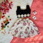 Black Velvet Top & White Christmas Theme Cotton Skirt (Jingle Bells Edits) - Pre Booking