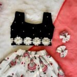 Black Velvet Top & White Christmas Theme Cotton Skirt (Jingle Bells Edits) - Pre Booking