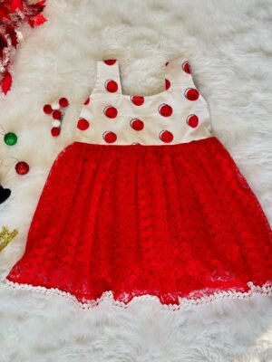 Red & White Polka Dot Christmas Frock (Jingle Bells Edits) - Pre Booking