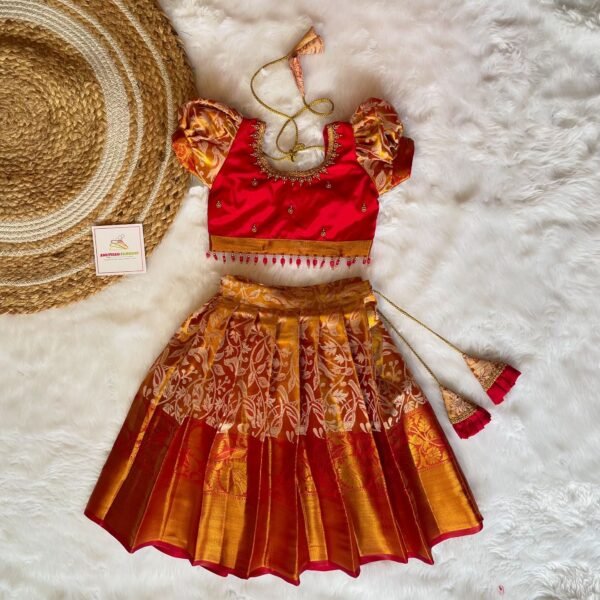 Red Color Semi Kanchipattu Lehenga set for your Little Girl (Ready to Dispatch)