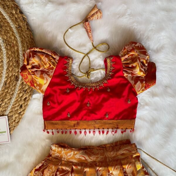 Red Color Semi Kanchipattu Lehenga set for your Little Girl (Ready to Dispatch)