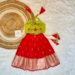 Red Color Paithani Skirt & Green Color Raw Silk Top (Pre Booking)
