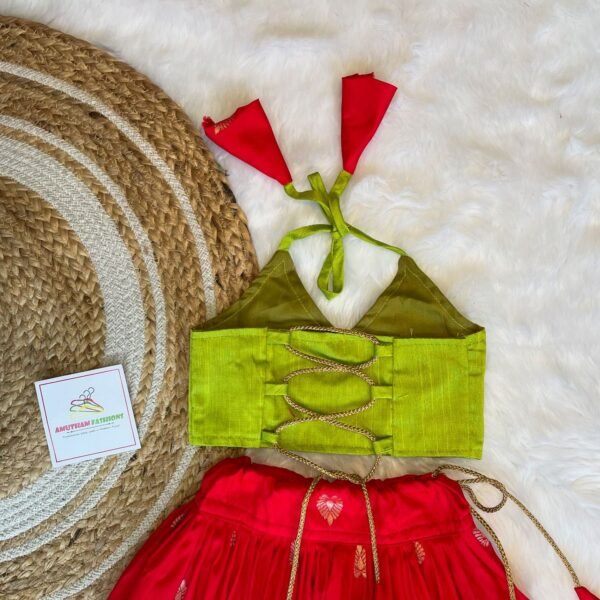 Red Color Paithani Skirt & Green Color Raw Silk Top (Pre Booking)