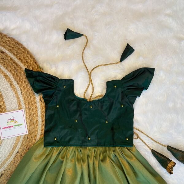 Olive Green with Dark Green Semi Kanchipattu Paavadai & Sattai (Ready to Dispatch)