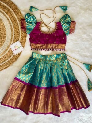 Light Blue & Dark Purple Color Premium Semi Kanchipattu Lehenga Set (Pre Booking)