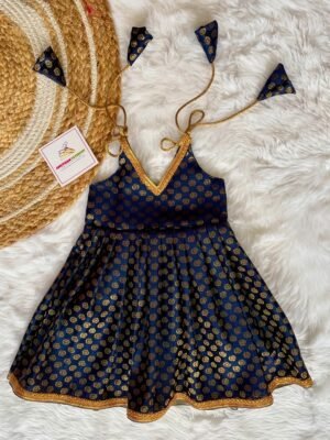 Dark Blue Color Brocade Knot Frock (Ready to Dispatch)