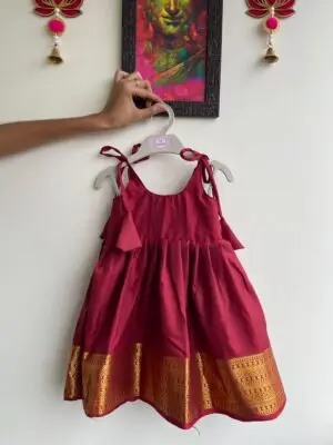 Indian Maroon  Color silk knot frock  (Ready to Dispatch)