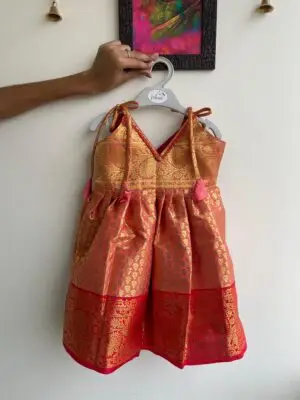 Orange Color silk knot frock  (Ready to Dispatch)