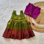 Green Banarasi Silk Frock & Purple Silk Jacket (Ready to Dispatch)