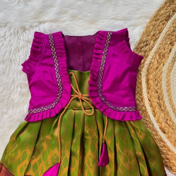 Green Banarasi Silk Frock & Purple Silk Jacket (Ready to Dispatch)