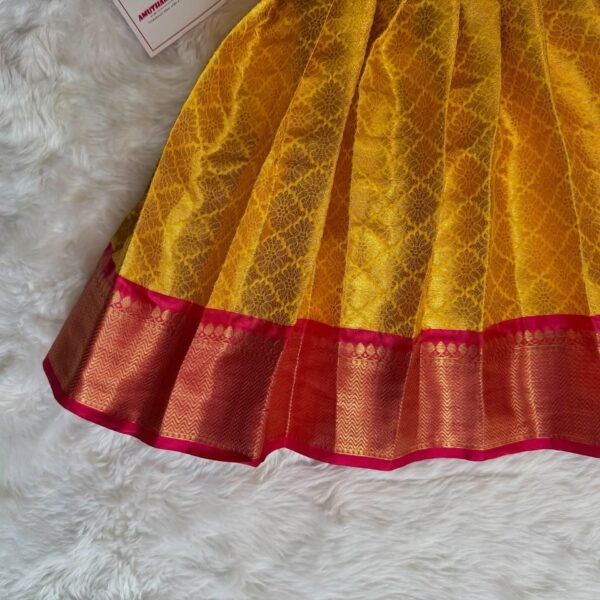 Yellow and Pink Color Premium Semi Kanchipattu Frock (Pre Booking)