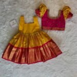 Yellow and Pink Color Premium Semi Kanchipattu Paavadai Sattai (Long Border) - (Pre Booking)