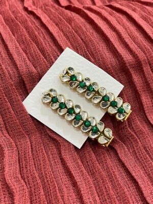 Green & White Kundan Stone Work Alligator Hair Clip for Kids & Girls - MODEL 3