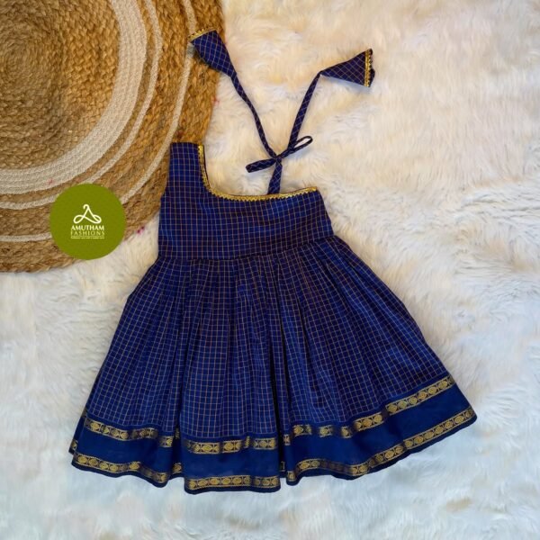 Handloom Silk Cotton Zari Checked Frock - Blue - (Pre Booking)