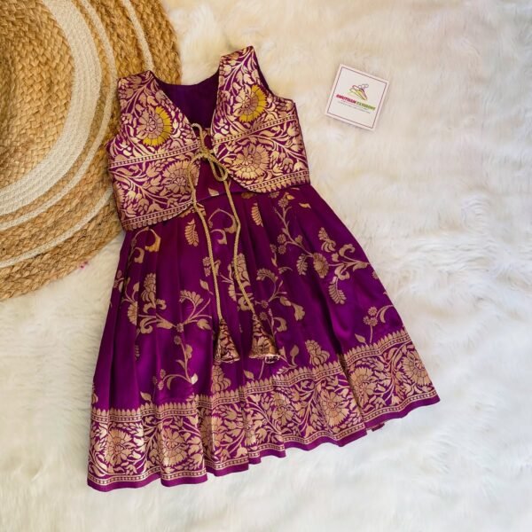 LUXURY PURPLE - Floral Weaving Semi Banarasi Frock with Sleeveless Jacket (Pre Booking)