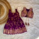 LUXURY PURPLE - Floral Weaving Semi Banarasi Frock with Sleeveless Jacket (Pre Booking)