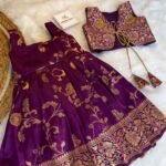 LUXURY PURPLE - Floral Weaving Semi Banarasi Frock with Sleeveless Jacket (Pre Booking)