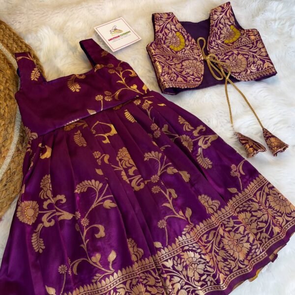 LUXURY PURPLE - Floral Weaving Semi Banarasi Frock with Sleeveless Jacket (Pre Booking)