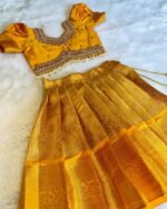 MARIGOLD MANJAL - Premium Semi Kanchipattu Grand Aariwork Lehenga Set (Pre Booking)