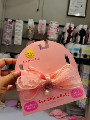 Bow Headband for Babies - Pearl Hanging Pink Bow (Ready to Dispatch)