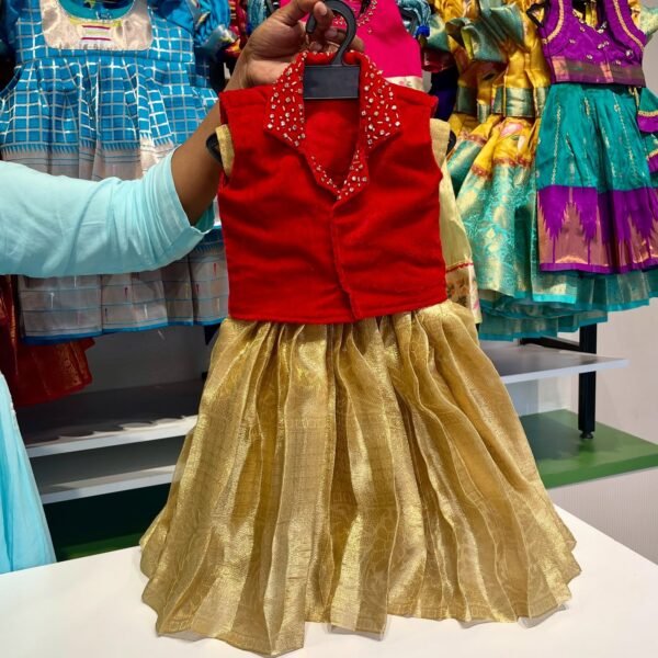 Gold Tissue Silk Frock and Red Velvet Shirt (Pre Booking)