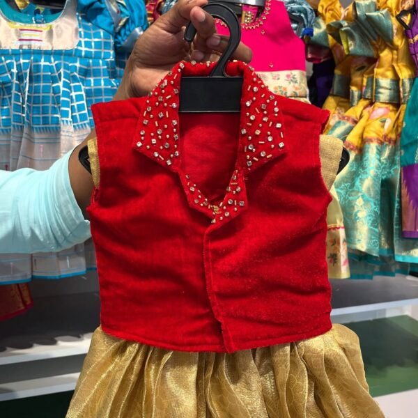 Gold Tissue Silk Frock and Red Velvet Shirt (Pre Booking)
