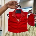 Silver Tissue Silk Frock and Red Velvet Shirt (Pre Booking)