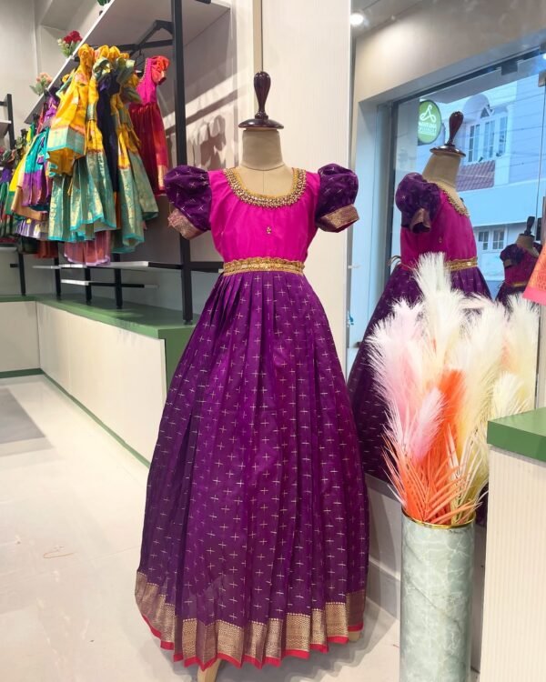 Purple & Pink Color Semi Pattu Gown (Pre Booking)