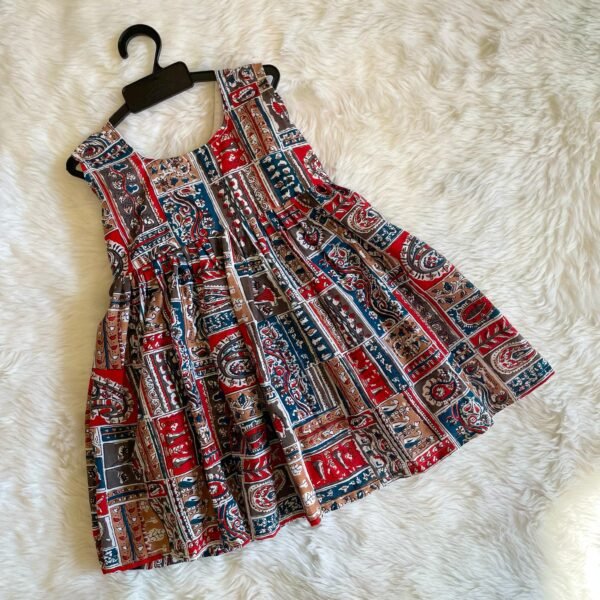 White & Red Cotton Sleeveless Frock (Pre-Booking)
