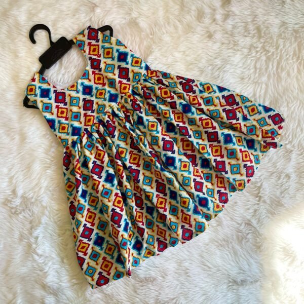 White & Multi Color Cotton Sleeveless Frock (Pre-Booking)