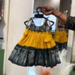 Mustard Yellow & Black Handloom Cotton Madurai Sungudi Frock (Pre Booking)