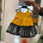 Mustard Yellow & Black Handloom Cotton Madurai Sungudi Frock (Pre Booking)