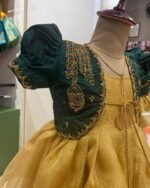 Banarasi Tissue Gold Double Layered Frock with Dark Green Aariwork Coat (Pre Booking)