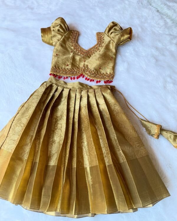 PONMAGAL - Trending Golden Grand Aariwork Banarasi Semi Silk Pattu Paavadai and Sattai (Pre Booking)