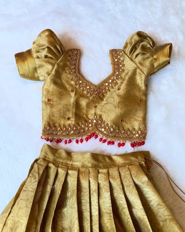 PONMAGAL - Trending Golden Grand Aariwork Banarasi Semi Silk Pattu Paavadai and Sattai (Pre Booking)