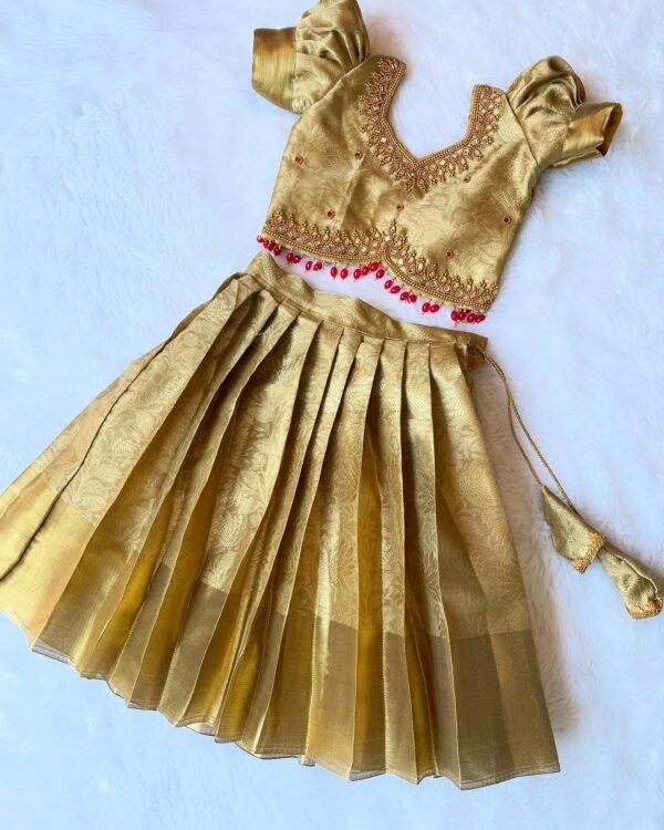 PONMAGAL - Trending Golden Grand Aariwork Banarasi Semi Silk Pattu Paavadai and Sattai (Pre Booking)