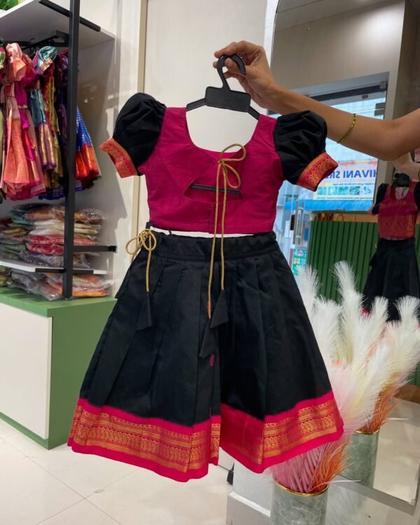 Pink & Black combo Kalyani Cotton Paavadai and Sattai (Pre Booking)